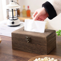 Tissue Box and Napkin Holder for Home Office or Living Room, Square Wooden Facial Tissue Holder with Flip Lid