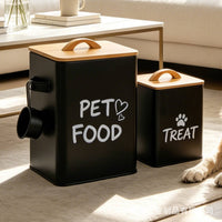 2 Pieces Rectangular Pet Tin Bamboo Lid Pet Food Storage Tin Side Handles