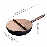 Hand Hammered Wok Wooden Handle combineFry Pan Less Smoke for Kitchen