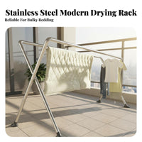 Rustproof Stainless Steel Laundry Rack Rust-Resistant Foldable Clothes Drying Rack Heavy Duty Foldable Clothes Horse Sturdy and Long-Lasting for Apartment Dwellers, Families, Homeowners, Balcony, Indoor, Outdoor, Bedroom