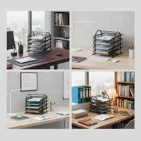 File Tray Rack Four-Tier Desk File Organizer Open-Wire for Study Room, Students