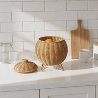 Handwoven Woven Basket with Lid and Legs Multi-Purpose Rattan Design Tripod Basket Sturdy Tabletop Organizer Lightweight for Bedroom