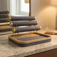 Bamboo Jewelry Organizer Rounded Corners Bamboo Band Tray Soft Lining Household Storage
