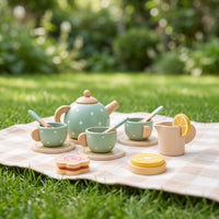 Wooden Tea Set Wood Pretend Tea Set Pastel for Kids