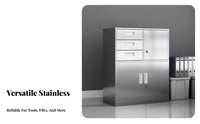 Stainless Steel Storage Cabinet Lockable Metal Cupboard with Adjustable Shelves Rust Resistant Construction Secure Locking Floor Unit Suitable for Homeowners Workshop Owners Outdoor Home Warehouse