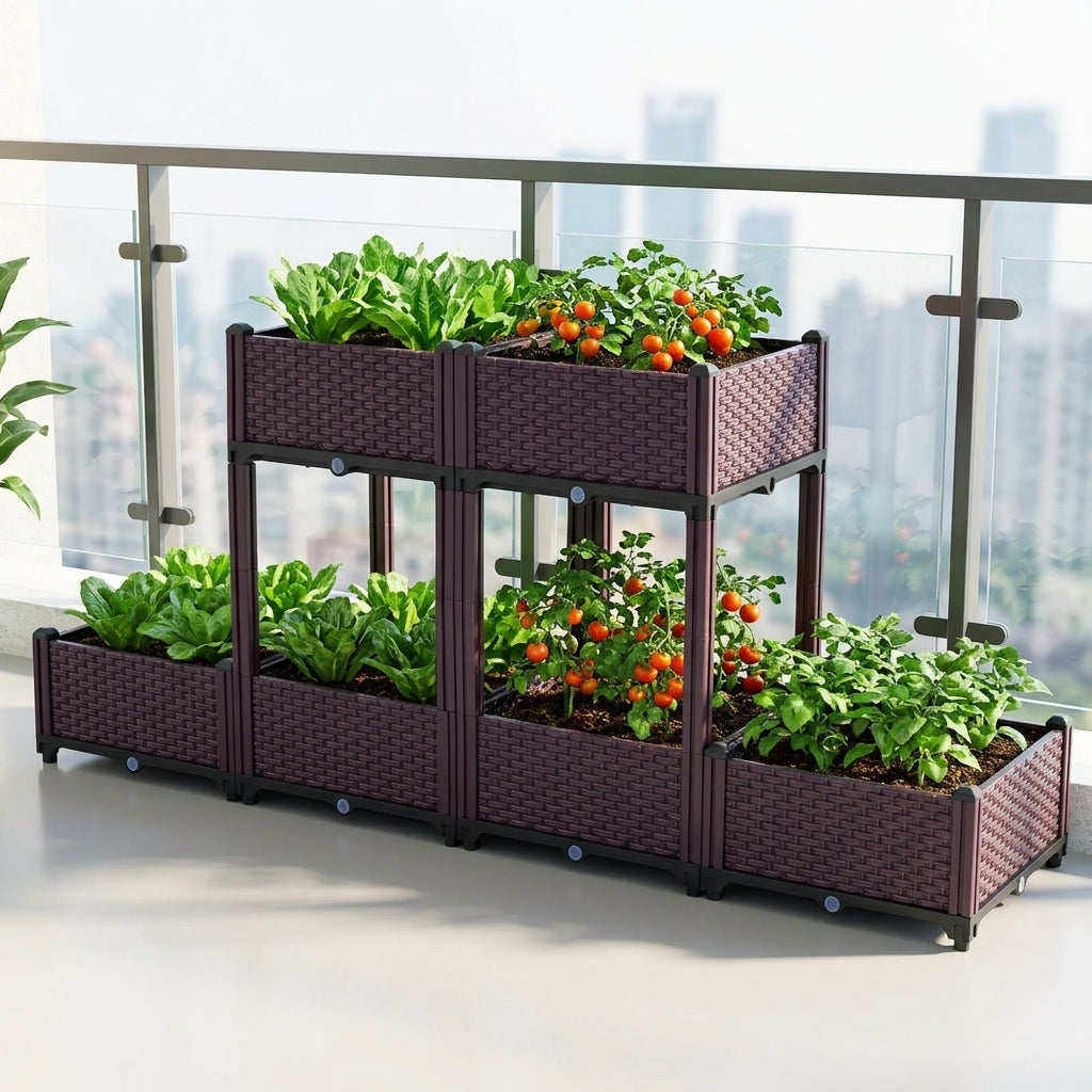 Planter Box Outdoor, Raised Garden Bed for Vegetables, 40cm Modular Floor-Standing Design Resin with Integrated Drainage