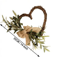 Spring Door Wreath Ready to Hang Artificial Olive Wreath Rustic Charm Olive Branch Heart Decoration for Homeowners, Couples, Easter, Entryway, Wedding