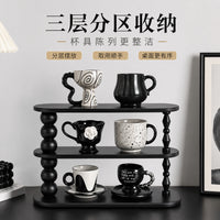 Vintage Style Wooden Cup Storage Rack Display Stand Multilayer Desktop Organizer