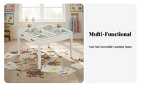 Kids Crafting Desk with Storage Easy to Clean Drawing Table with Grid Drawers Multi-Functional Glass Artistic Workspace Desk for Young Children