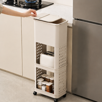 Kitchen Wagon, 3-Tier, Wagon with Casters, Plastic, Matte Cream Color, Kitchen Storage