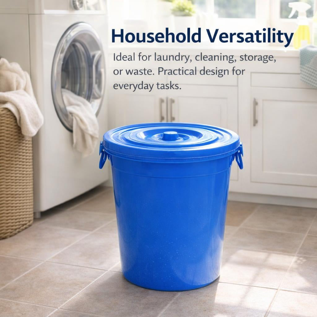Large Blue Bucket, Round PP Container with Reinforced Handles, Household Water Storage Barrel, Industrial Use Container
