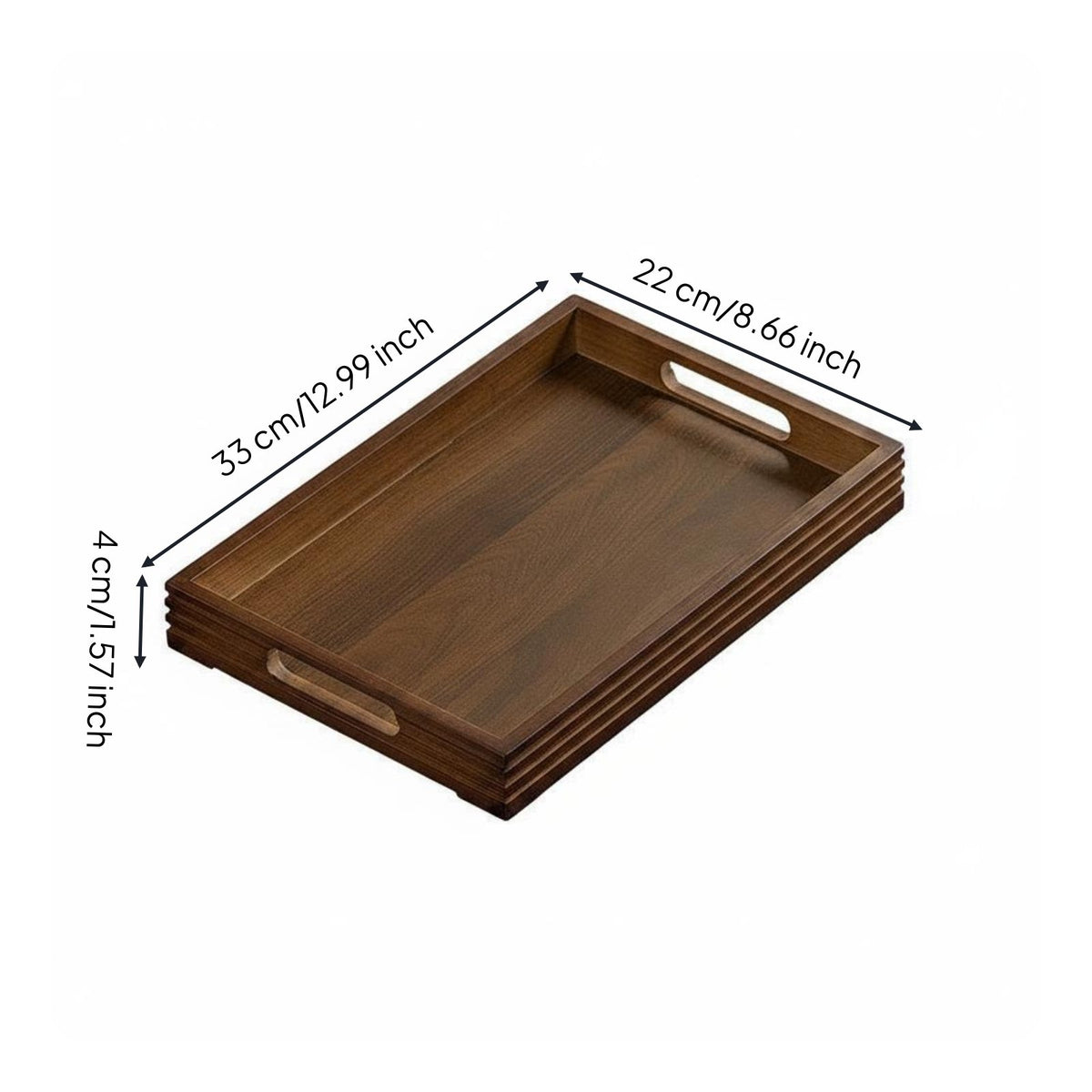 Wood Beverage Tray with Handles Easy to Carry Rectangular Beverage Tray Raised Edges Houseware for Dining Table