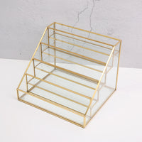 Metal and Transparent Glass Nail Polish Display Rack, Powder and Lipstick Storage Box, Nail Salon Tool Organizer