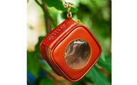 Treasure Pouch Storage Case Dustproof Leather Walnut Storage Bag Handmade Clear Window Collectible Pouch for Collectors