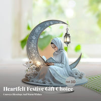 2D Reading Girl decor Ornament Presentable Ramadan Acrylic Moon decoration for Desktop, Cabinet Party Festival