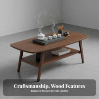 2-Tier Rectangular Coffee Table Minimalist Design Double-Deck Rectangular Table Rounded Corners Tapered Legs for Homeowners