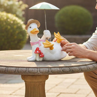 Duck Statue with Umbrella Lightweight Duck Sculpture Holding Umbrella for Patio