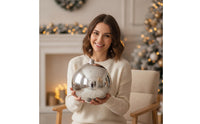 Reflective Mirrored Ornament Ball Shiny Spherical Ornament with Hanging Loop Silver Christmas Tree Baubles Glossy for Holiday Decor, Mantel Display, Table Centerpiece
