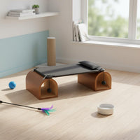 Cat Tunnel Bed Weather-Resistant Elevated Cat Bed Removable Cover Wooden Pet Cot for Cats