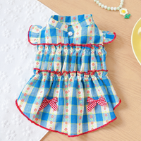 Small Dog Dress with Buttons, Princess Dog Dress for Special Occasions, Blue Plaid Dog Clothes for Small Dogs, Summer Puppy Clothes Girl