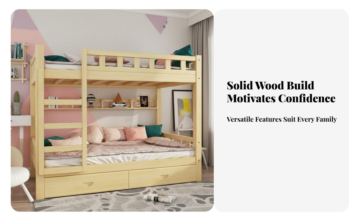 Solid Wood Bunk Bed Space-Saving Wooden Bunk Bed Frame Heavy Duty children's Furniture for Students, Teenagers, Dormitory, Dorm Room, Apartment
