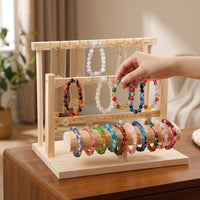 Wooden Jewelry Display Stand Three-Tier Jewelry Holder with Hooks Countertop Necklace Holder with Hooks Open-Frame for Boutiques, Vendors, Vanity, Craft Fairs, Market Stalls