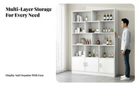 Floor Standing Beverage Cabinet Sturdy Display Shelf Storage Organizer Multi-tier Bookcase Engineered Wood Suitable for Collectors Adults Study Bedroom Living Room Home Decoration