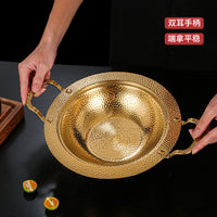 Stainless Steel Sukiyaki Hot Pot with Hammered Finish, 34cm Gold