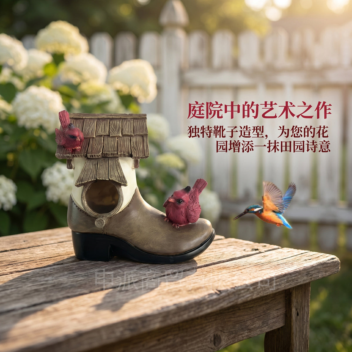 Resin Boot-Shaped Hanging Garden Birdhouse Outdoor Decor