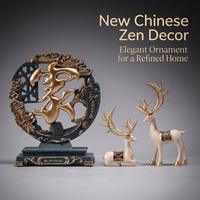 Living Room Decor Chinese Style Ornament for Home, Handmade Resin New and Prosperity Screen, Office Housewarming Gift, Blue Color