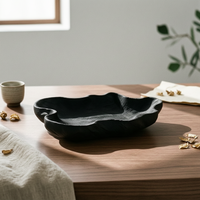 Carbonized Artisan-Crafted Wooden Tray Wabi-Sabi Wood Tray with Raised Sides Organic Shape Hand-Made for Home Decorators, Minimalists, Tabletop Decor, Tea Setups, Coffee Table