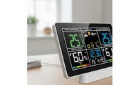 Moon Phase Display Color Screen Weather Station Snooze Function Radio Controlled Weather Timepiece Humidity Monitoring Indoor Outdoor Forecast Timepiece Barometric Pressure for Bedroom, Living Room, Office