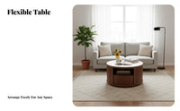 Round Coffee Table with Drum Storage Extendable Design Fluted Nesting Table Set Easy to Clean Central-Era Modern Design