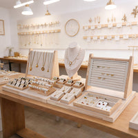 Jewelry Store Display Rack Set with Necklace, Earring, Ring, and Bracelet Holders, Beige