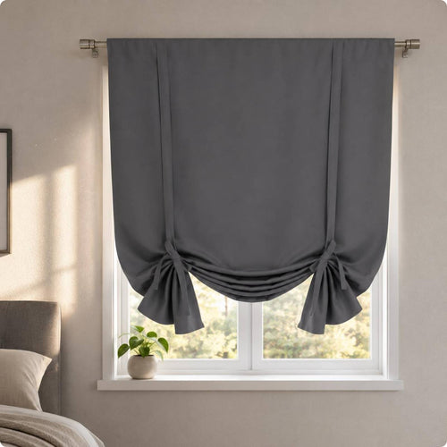 Tie-up Curtain Panel Solid Color Rod Pocket Curtain Simple Finish