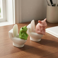 Sitting on Toilet Figurine Compact Cartoon Creature Figurine Solid-Looking