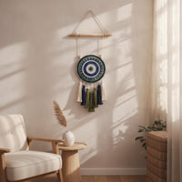 Woven Wall Art with Beads Bohemian Boho Wall Hanging with Wood Rod Lightweight Tapestry for Bedroom, Entryway