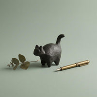 Cast-Iron Cat Paperweight Textured Decor Gift Idea for Desktop, Office