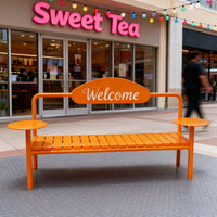 Welcome Backrest Bench Weather-Resistant Welcome Sign Bench business-grade Grade outsidedoor Furniture for Property Managers, home residents, public green space, Backyard, Deck