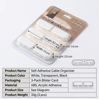 3 Pack Self Adhesive Cable Clips Cord Organizer, Desktop Wire Management Holder for Data Cables