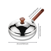 316L Stainless Steel Pot with Lid Mirror Polished Stainless Steel Pan with Wooden Handle Durable Single Handled Cooking Pan Rust-Proof for Home Cooks, Gas Stoves