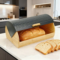 Wood Bread Box Food Metal Lid Bread Box Easy to Clean Breadbox Holder