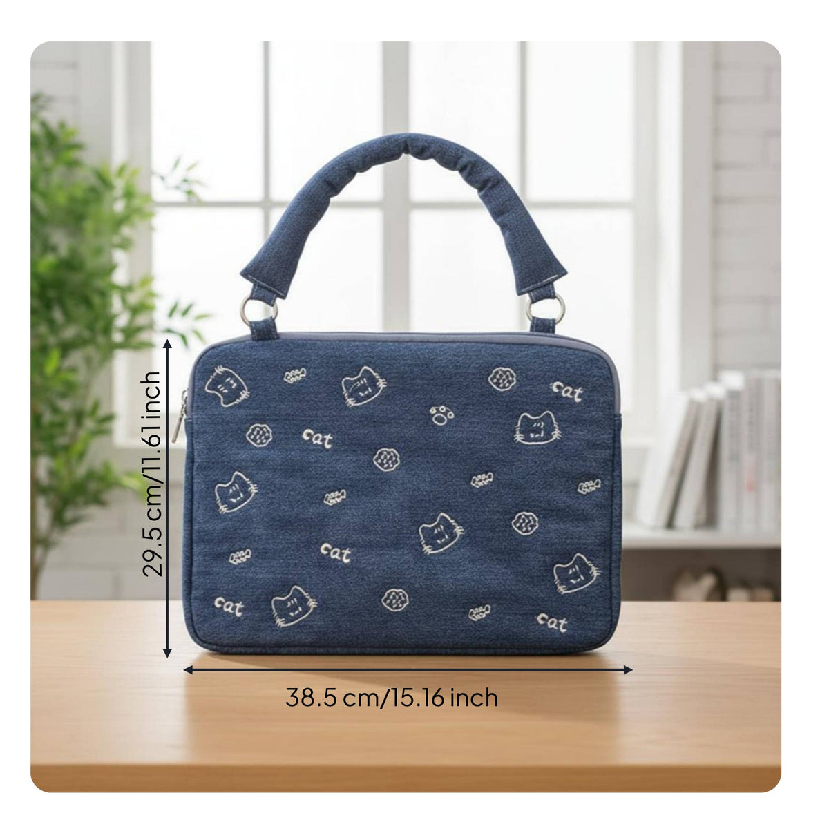 Feline Print Shoulder Laptop Bag Cute Embroidery Feline Print Tote Zipper