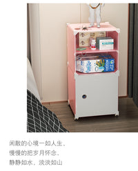 床头收纳柜可移动带轮子卧室儿童房婴儿宝宝创意小型抽屉式置物架 30粉1列3带乳白门