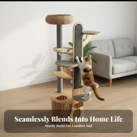 Multi-Level Wooden Climbing Tower abrasionResistant Posts Multi-Level Tower with Condo and Perches Sturdy Construction Cat Furniture for Indoors, Home