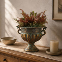 Antique Iron Planter Rustic Antique Metal Planter Ornate Handles Home Decor for Balcony