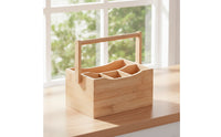 Bamboo Storage Box with Dividers Wooden Utensil Holder with Handle Countertop Cutlery Organizer for Tabletop