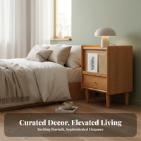 Rattan Door Accent Cabinet Japandi Design Rattan Door End Table Minimalist