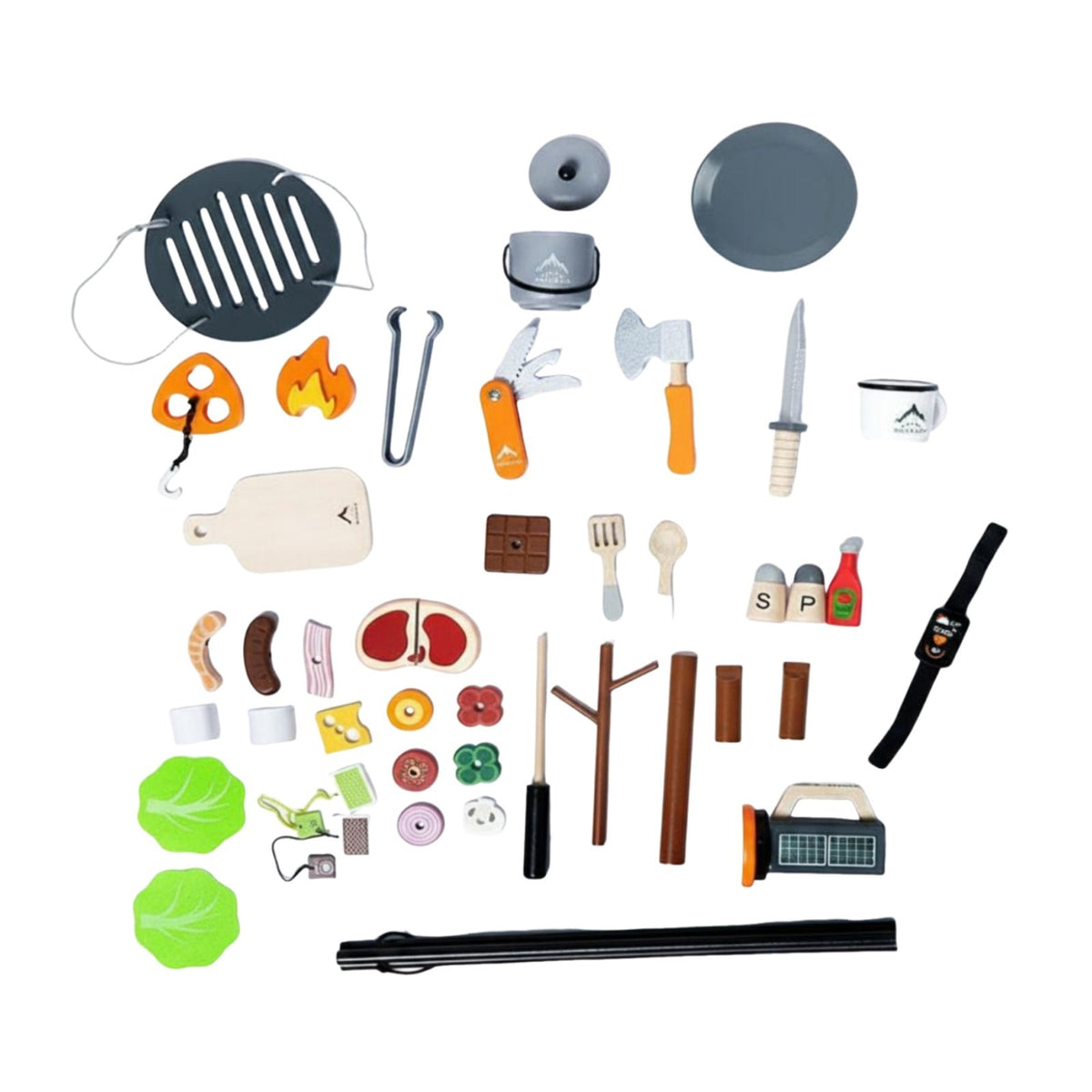 Wooden Barbecue Playset Educational Campfire Cooking Playset Compact Wooden Camping Toy for Kids