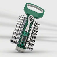 Metric Ratchet Socket Wrench Toolkit Compact Socket Wrench Set Portable Ratchet Set with Storage Case Reversible for Car Repair, Motorcycle Maintenance